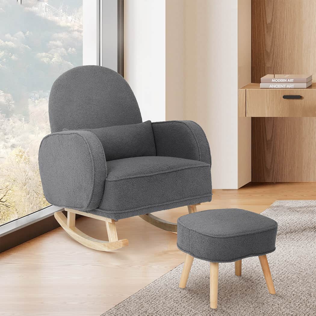 Elegant Fleece Rocking Chair with footstool  Space-Saving Design