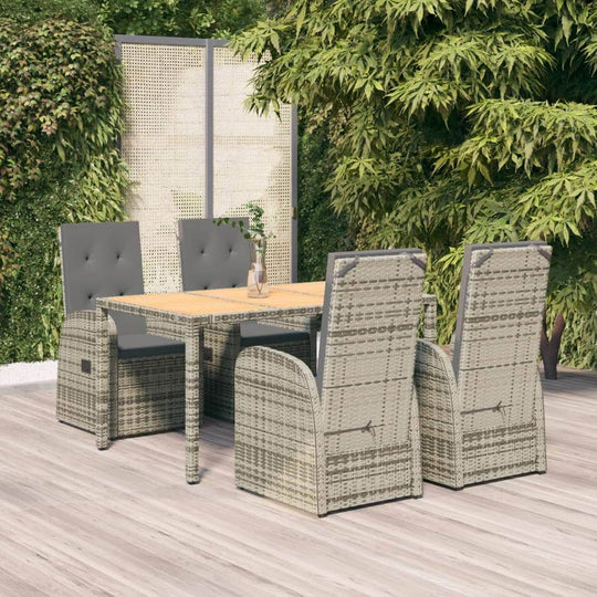 Elegant Grey Poly Rattan Dining Set: 5-Piece Garden Oasis
