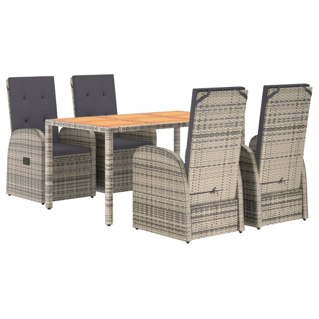 Elegant Grey Poly Rattan Dining Set: 5-Piece Garden Oasis