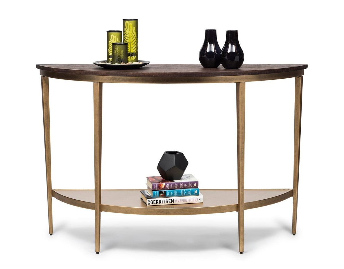 Elegant Half Round Console Table with Dark French Brass and Wood Top on ...