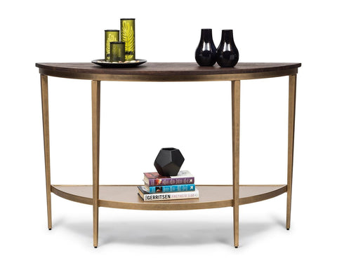 Elegant Half Round Console Table with Dark French Brass and Wood Top