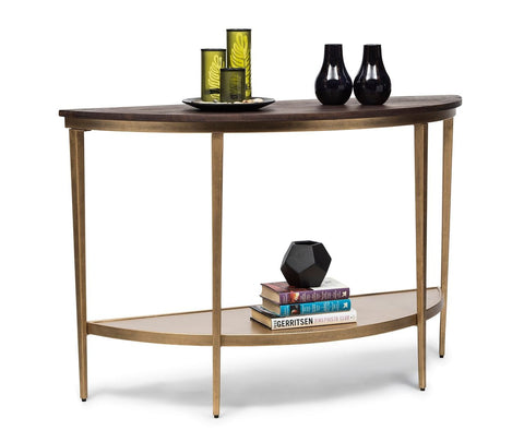 Elegant Half Round Console Table with Dark French Brass and Wood Top