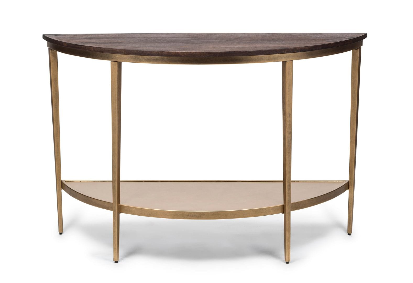 Elegant Half Round Console Table with Dark French Brass and Wood Top