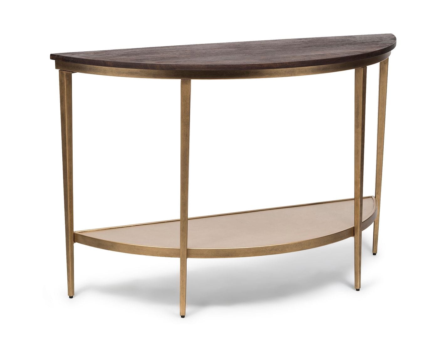 Elegant Half Round Console Table with Dark French Brass and Wood Top