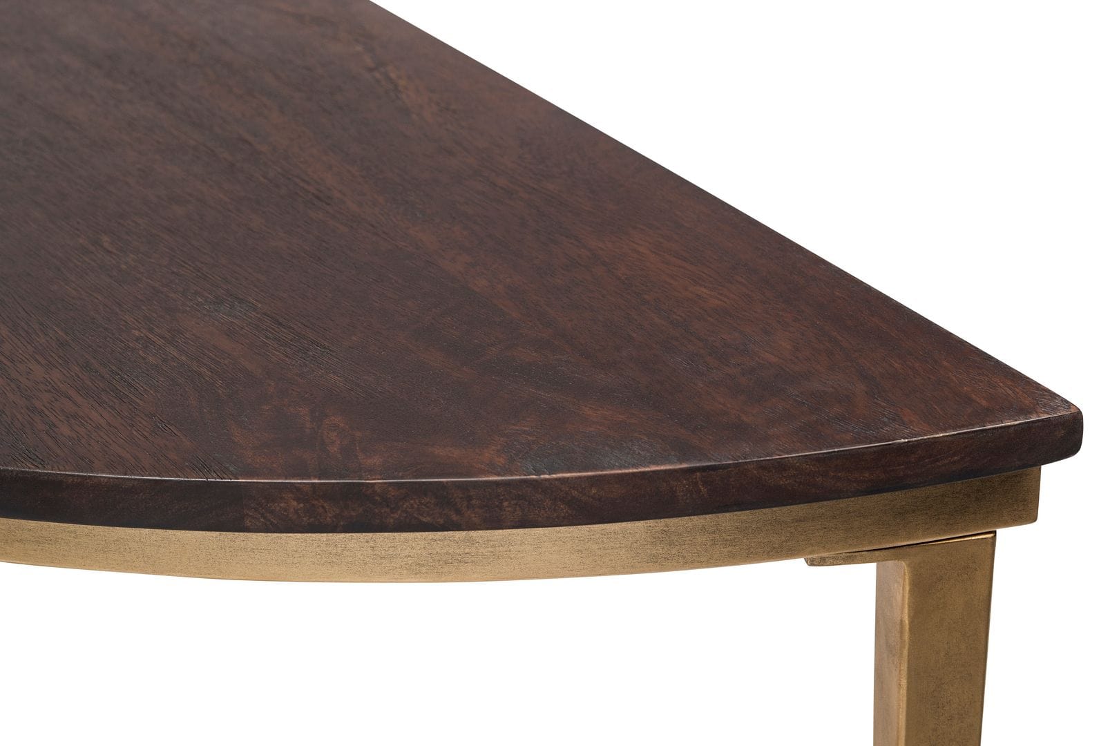 Elegant Half Round Console Table with Dark French Brass and Wood Top