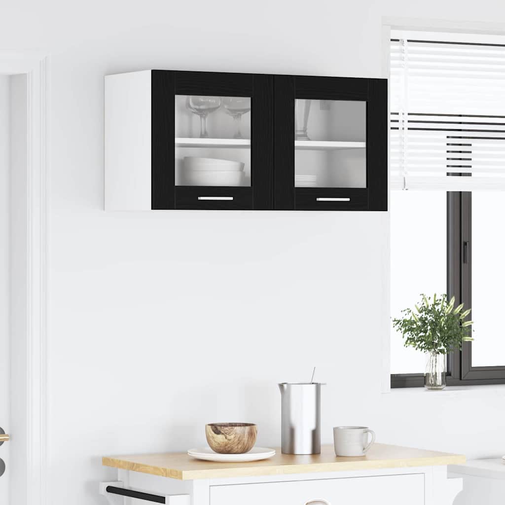 Elegant Hanging Cabinet Riga Black Oak and White - Space-Saving