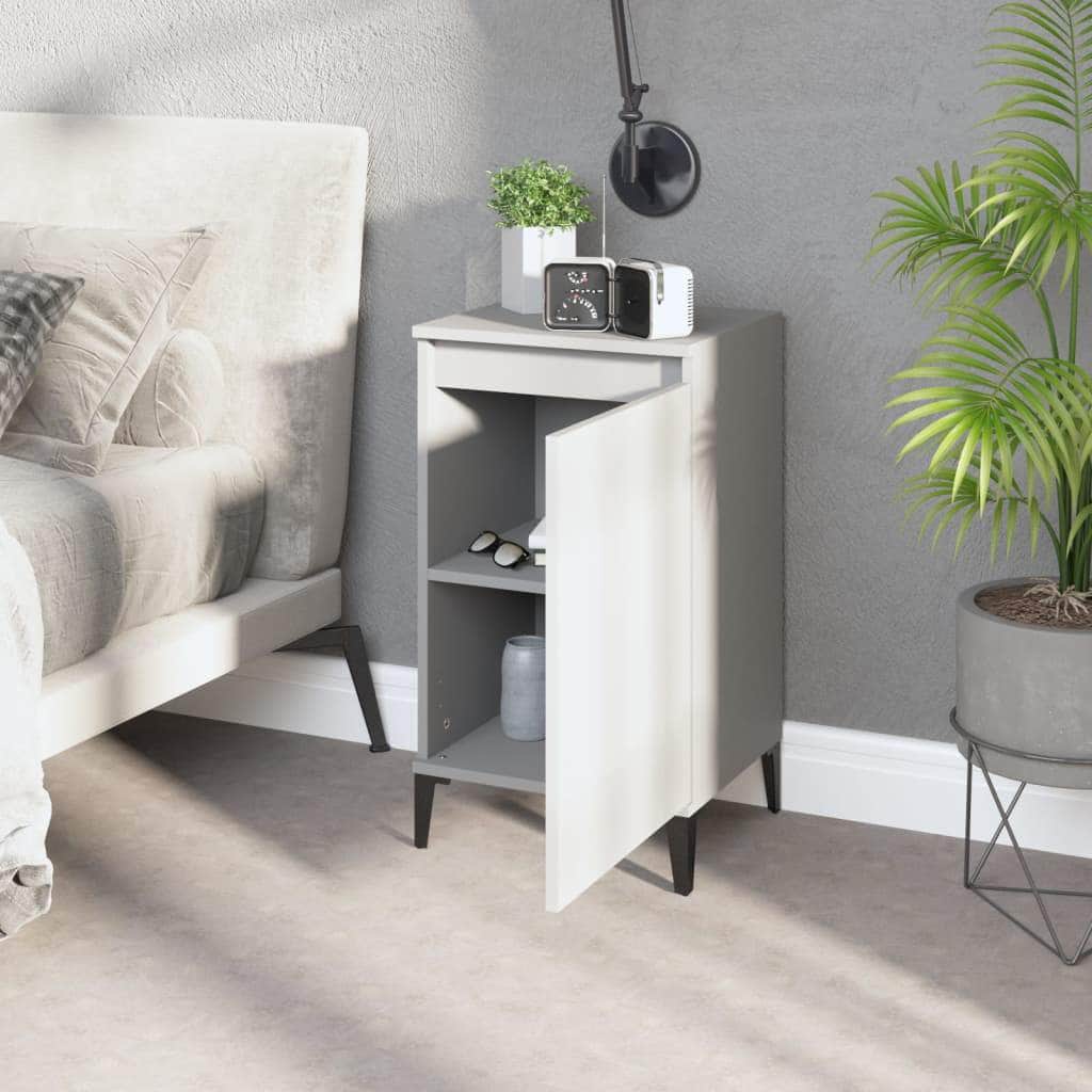 Elegant Haven: White Engineered Wood Bedside Cabinet