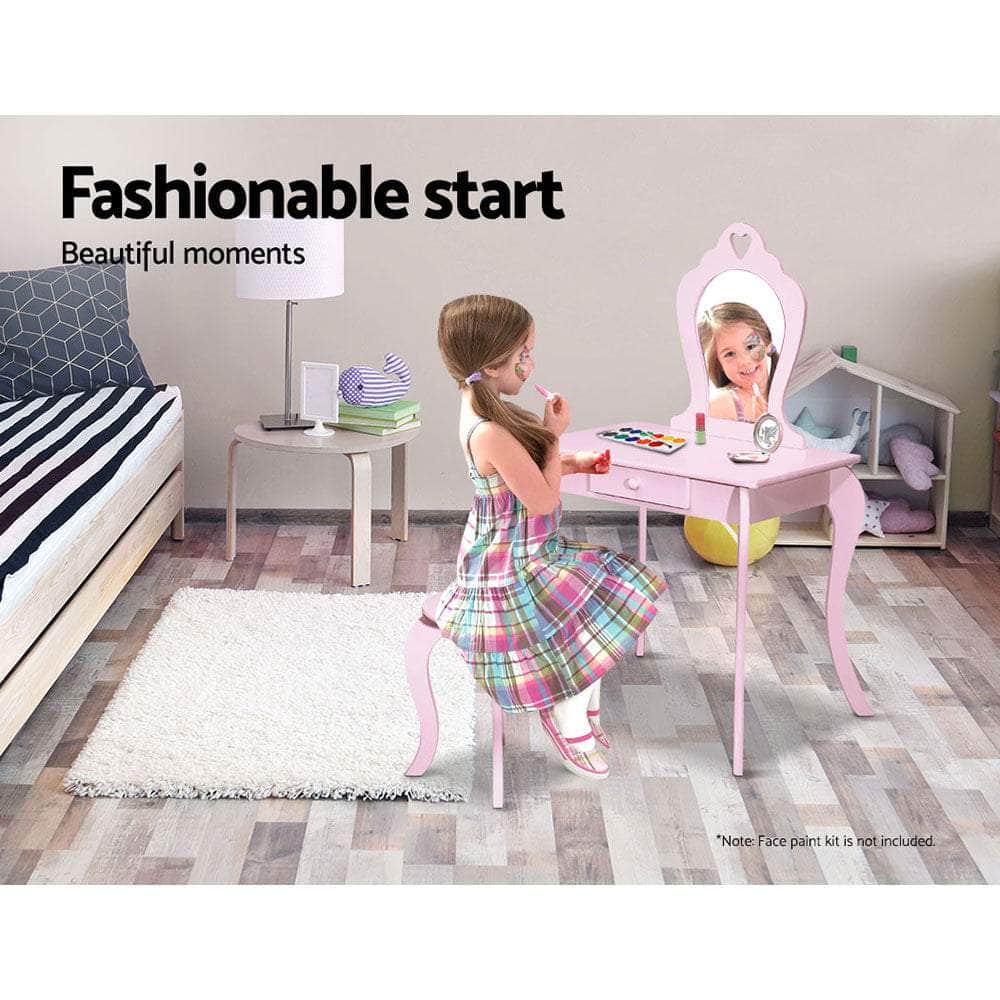 Elegant Kids Vanity Set with Mirror - Pink Dressing Table