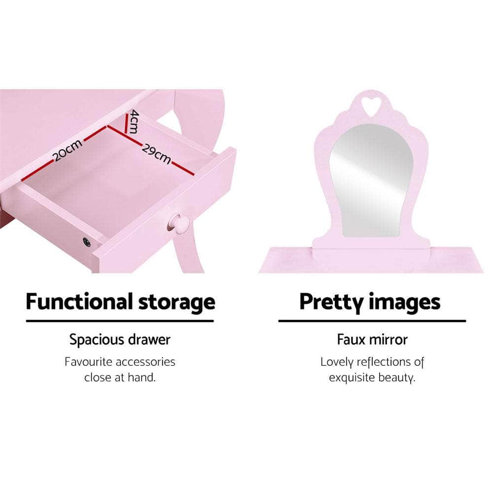 Elegant Kids Vanity Set with Mirror - Pink Dressing Table