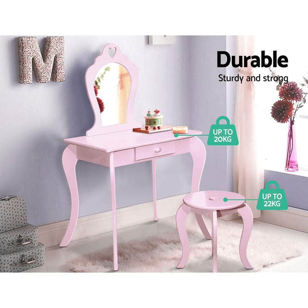 Elegant Kids Vanity Set with Mirror - Pink Dressing Table
