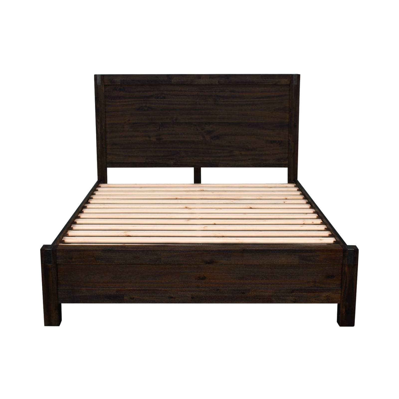 Elegant King Bed Frame in Solid Acacia Wood - Chocolate