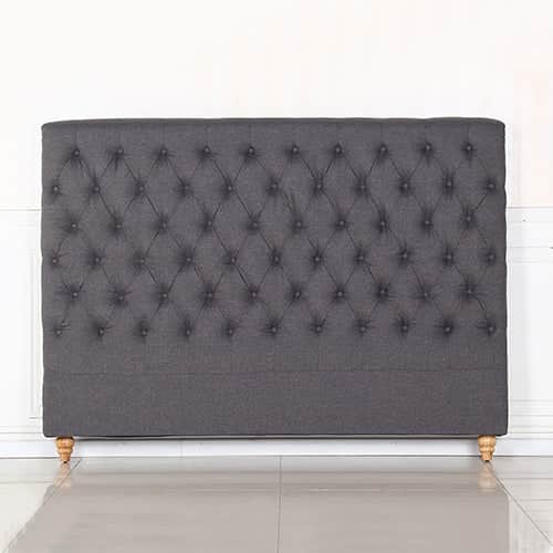 Elegant King Bed Head with French Provincial Upholstery - Charcoal