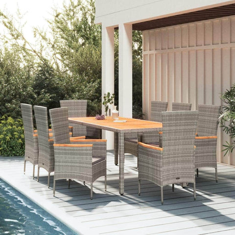 Elegant Oasis: 9-Piece Grey Poly Rattan Garden Dining Set