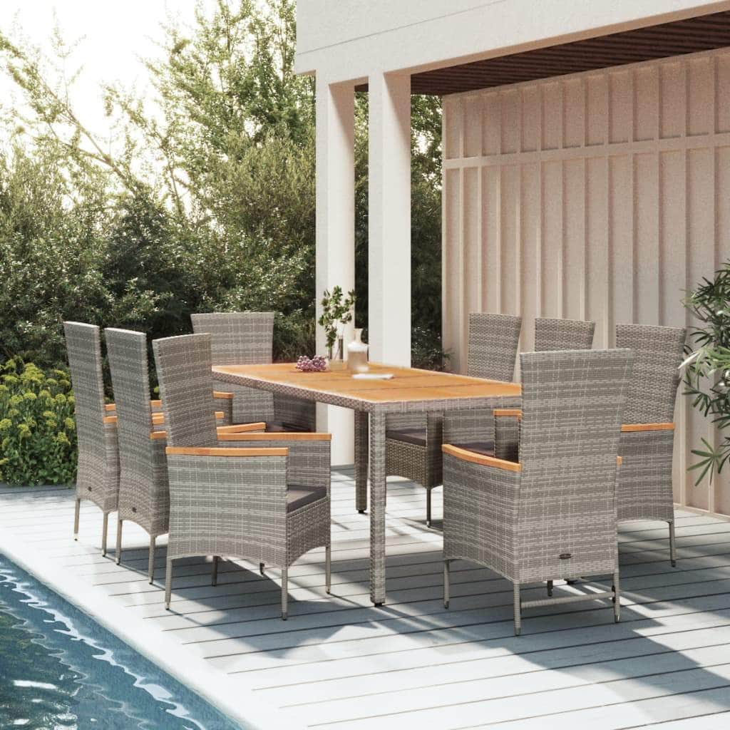 Elegant Oasis: 9-Piece Grey Poly Rattan Garden Dining Set