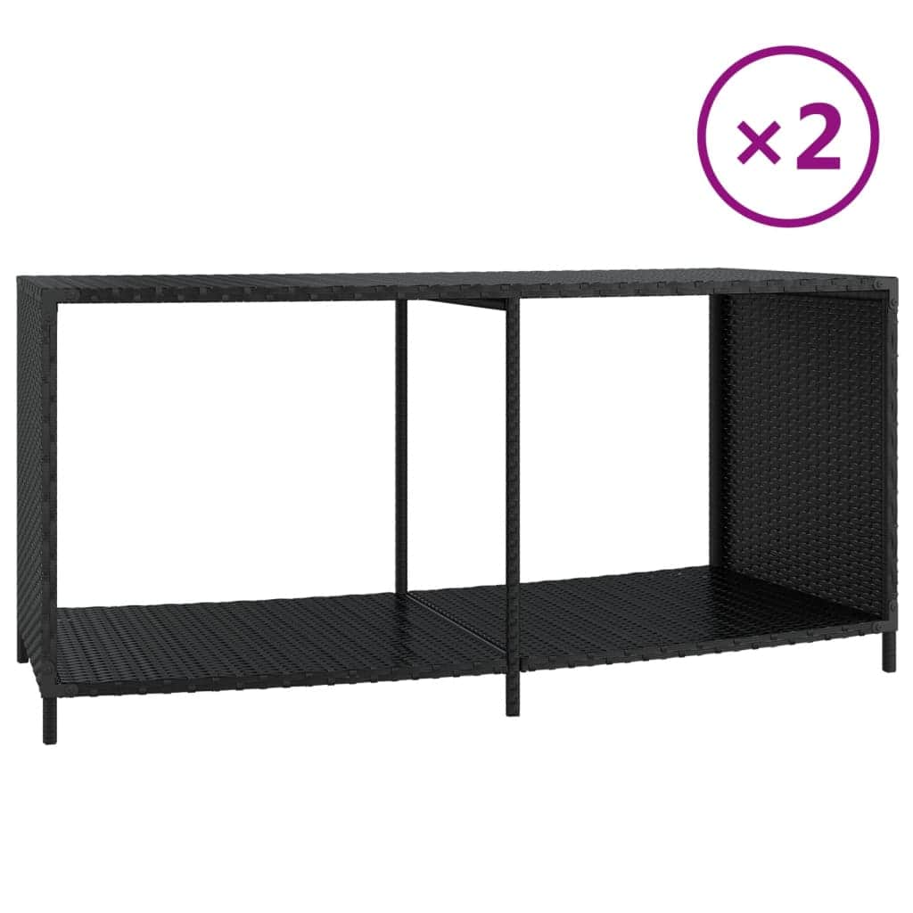Elegant Organization: Set of 2 Black Poly Rattan Storage Shelves