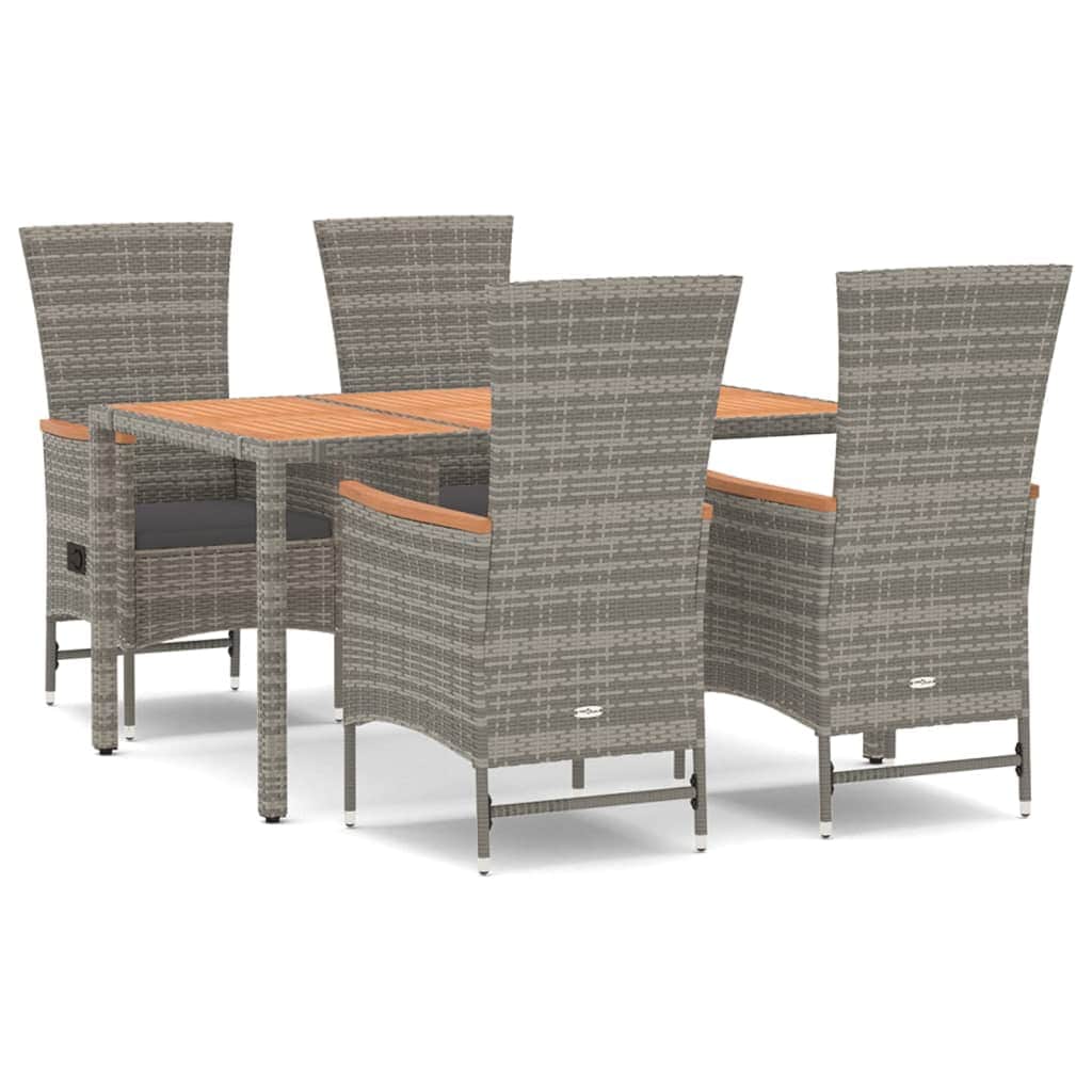 Elegant Outdoor Dining: 5-Piece Grey Poly Rattan Garden Set with Cushions