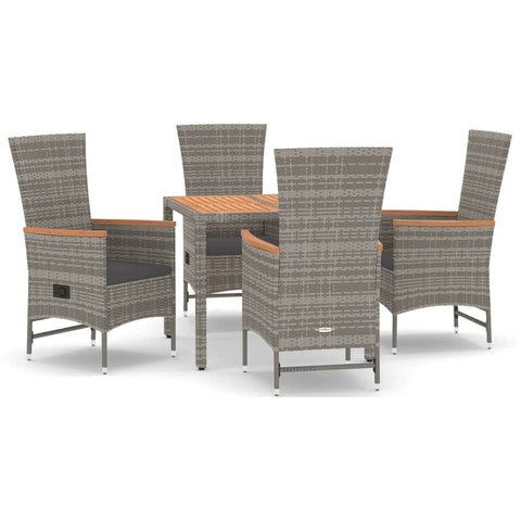 Elegant Outdoor Dining: 5-Piece Grey Poly Rattan Garden Set with Cushions