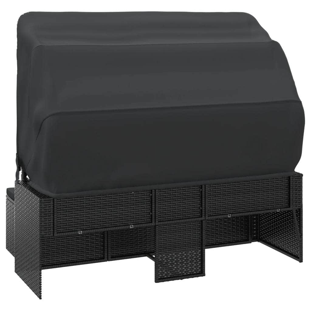 Elegant Poly Rattan Garden Sofa: 3-Seater with Roof and Footstool-Black \Grey