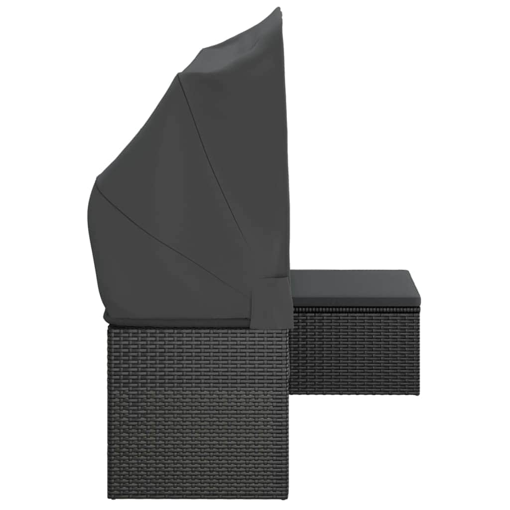 Elegant Poly Rattan Garden Sofa: 3-Seater with Roof and Footstool-Black \Grey