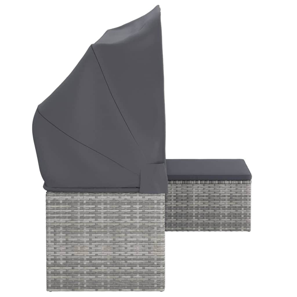 Elegant Poly Rattan Garden Sofa: 3-Seater with Roof and Footstool-Black \Grey