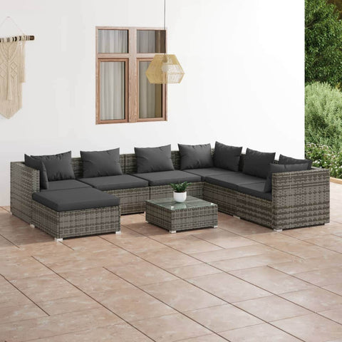 Elegant Rattan Oasis: 8-Piece Garden Lounge Set in Serene Grey with Plush Cushions