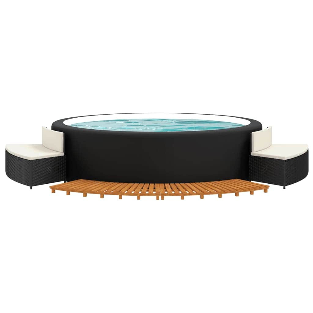 Elegant Retreat: Black Poly Rattan Hot Tub Enclosure with Solid Acacia Wood Accents