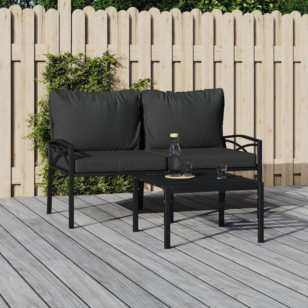 Elegant Steel Garden Chairs with Grey Cushions - Set of 2