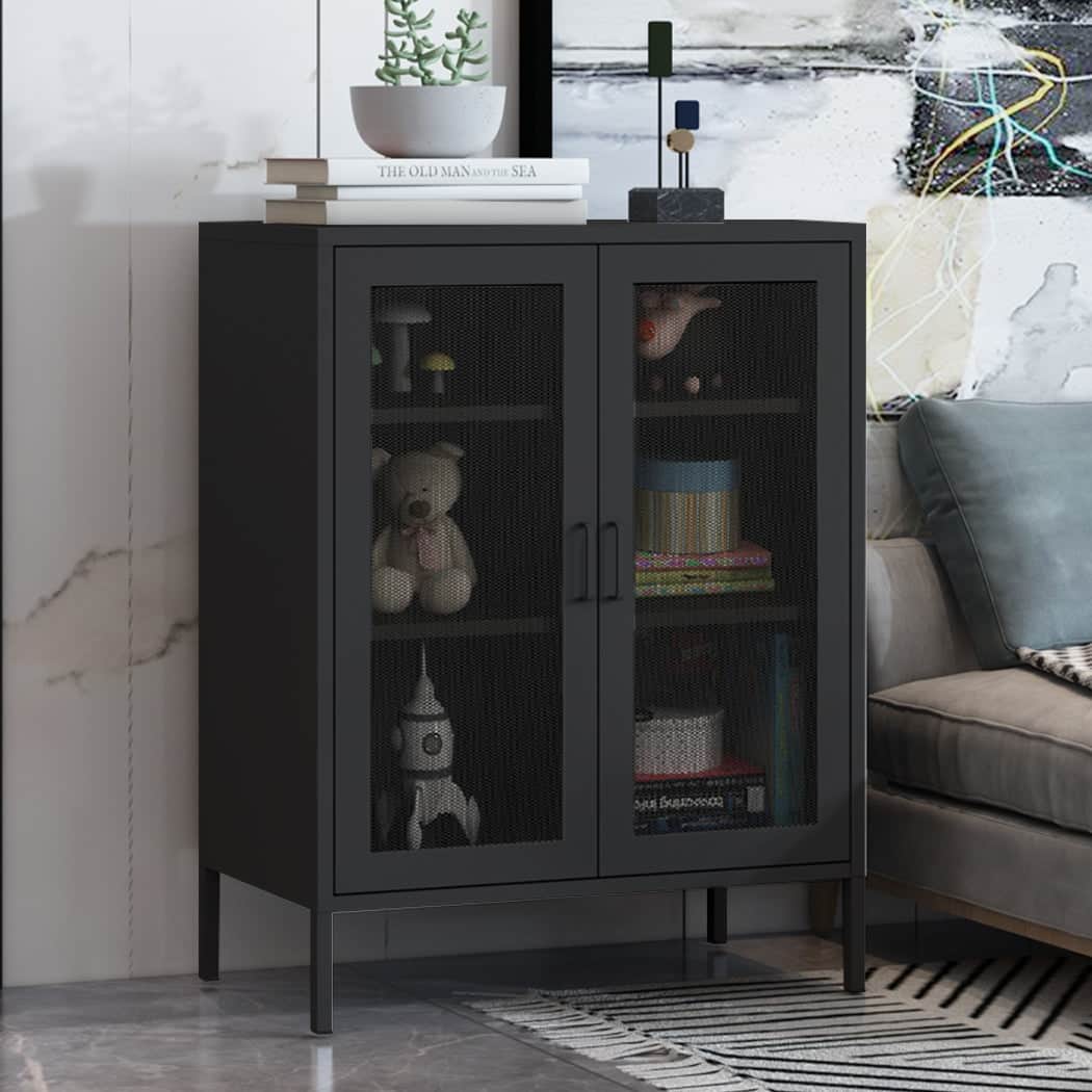 Elegant Storage Cabinet Steel Kitchen Black  Space-Saving Design