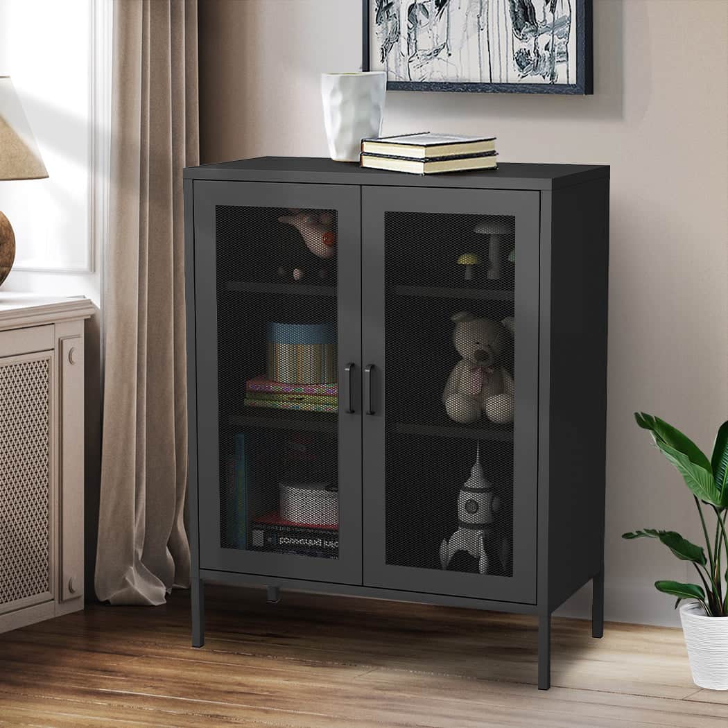 Elegant Storage Cabinet Steel Kitchen Black  Space-Saving Design