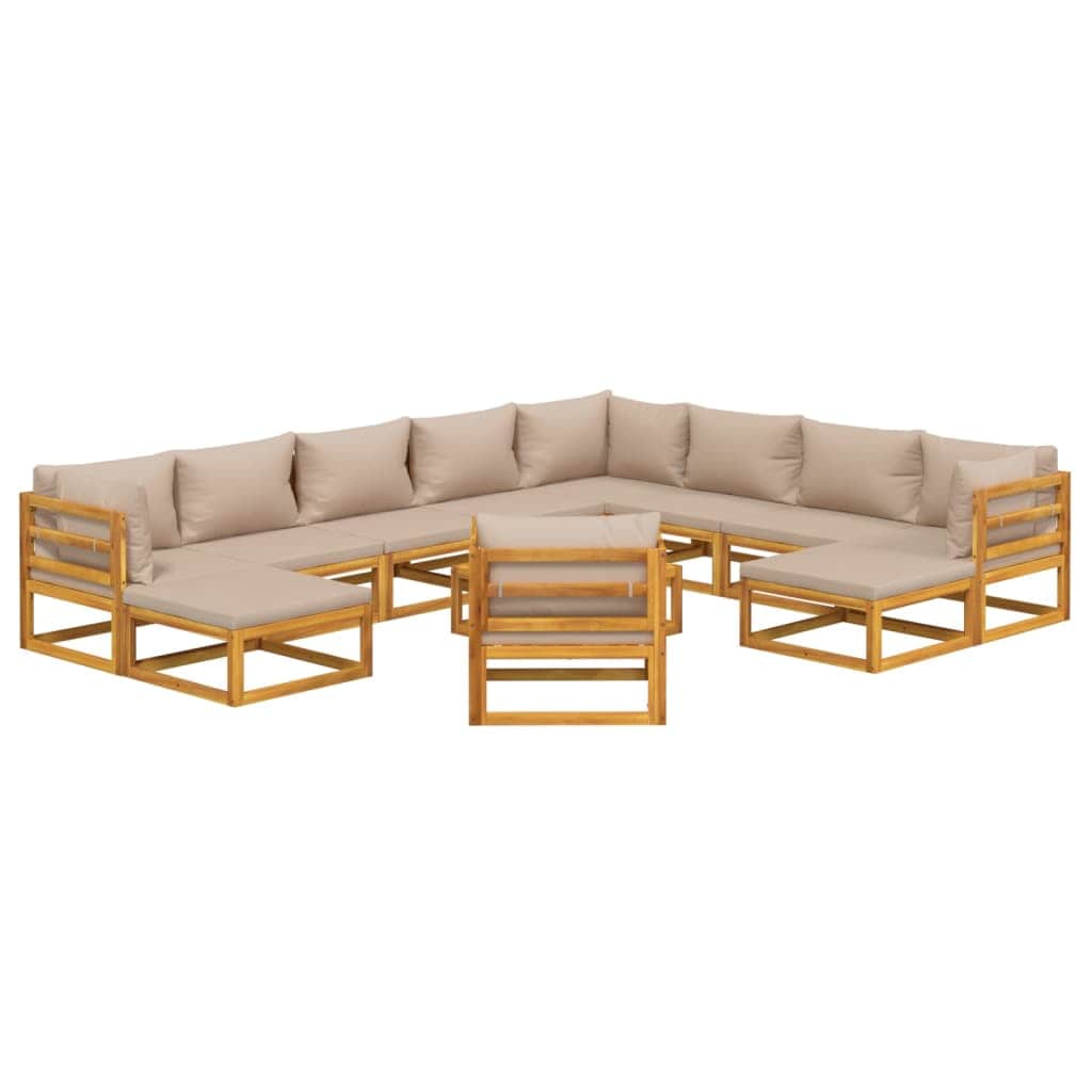 Elegant Taupe Ensemble: 12-Piece Solid Wood Garden Lounge Set