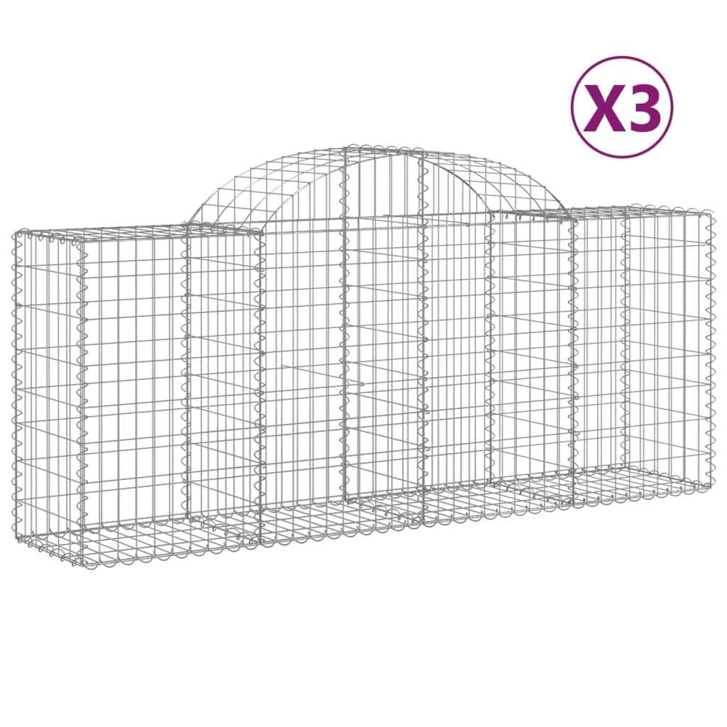 Elegant Trio of Arched Gabion Baskets: Galvanized Iron Garden Sculptures