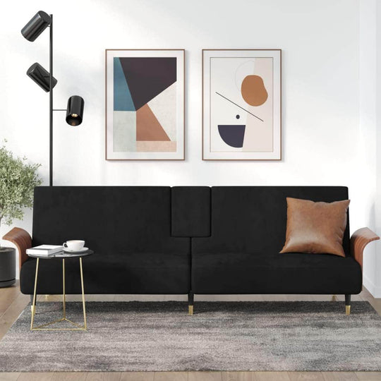 Elegant Twilight Escape: Dark Grey Velvet Sofa Bed with