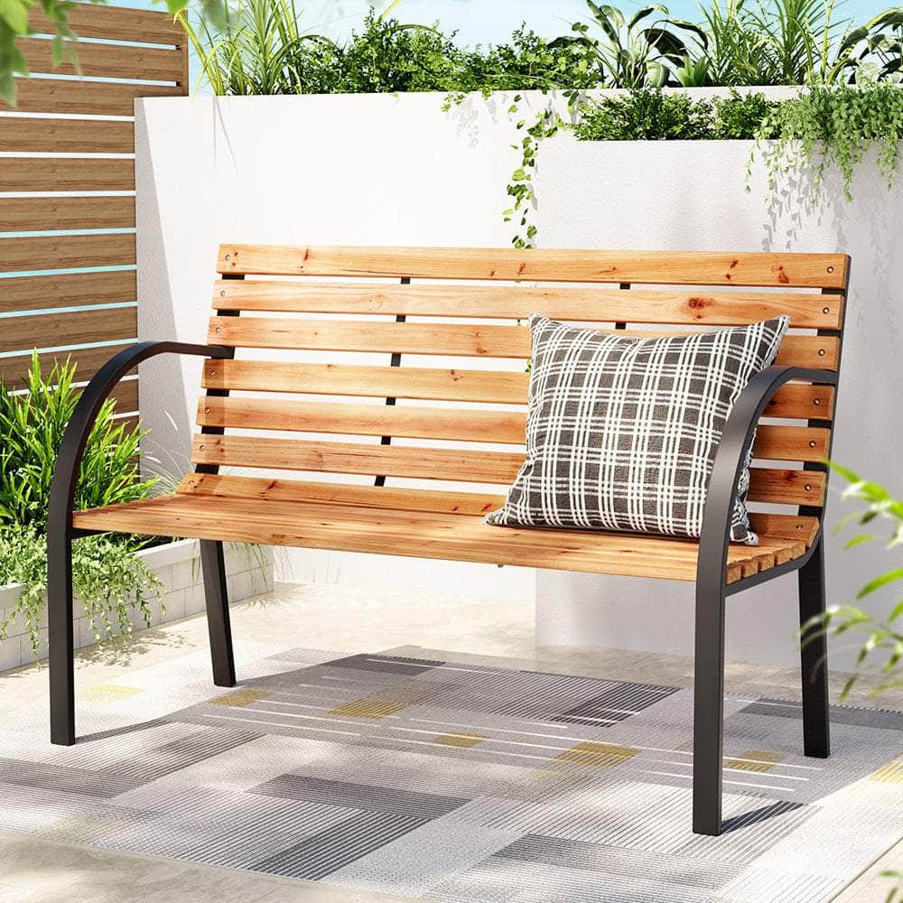 Elegant Wooden Steel Garden Bench, Wooden finish