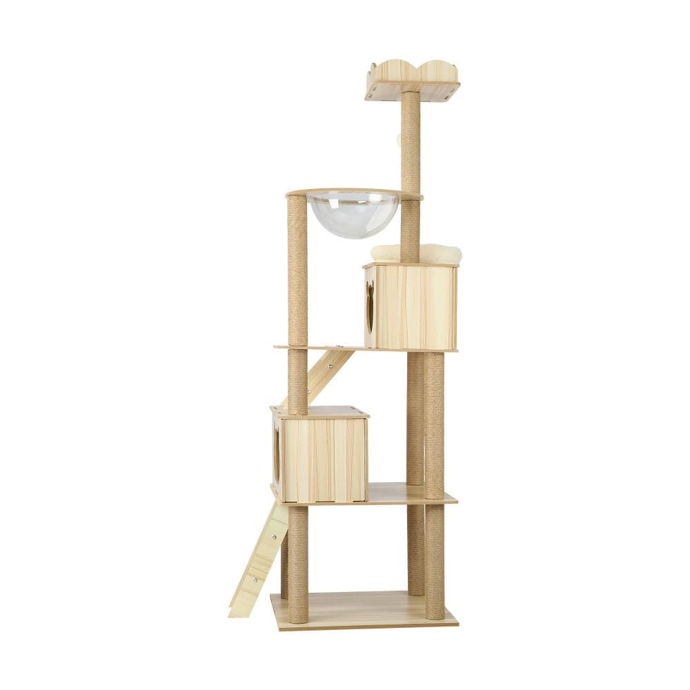 Elevate Your Cat's World: 190cm Wooden Cat Tree with Ladder, Condo, and Scratching Post