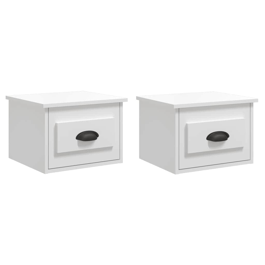 Elevated Dreamscape: Set of 2 Wall-mounted White Bedside Cabinets
