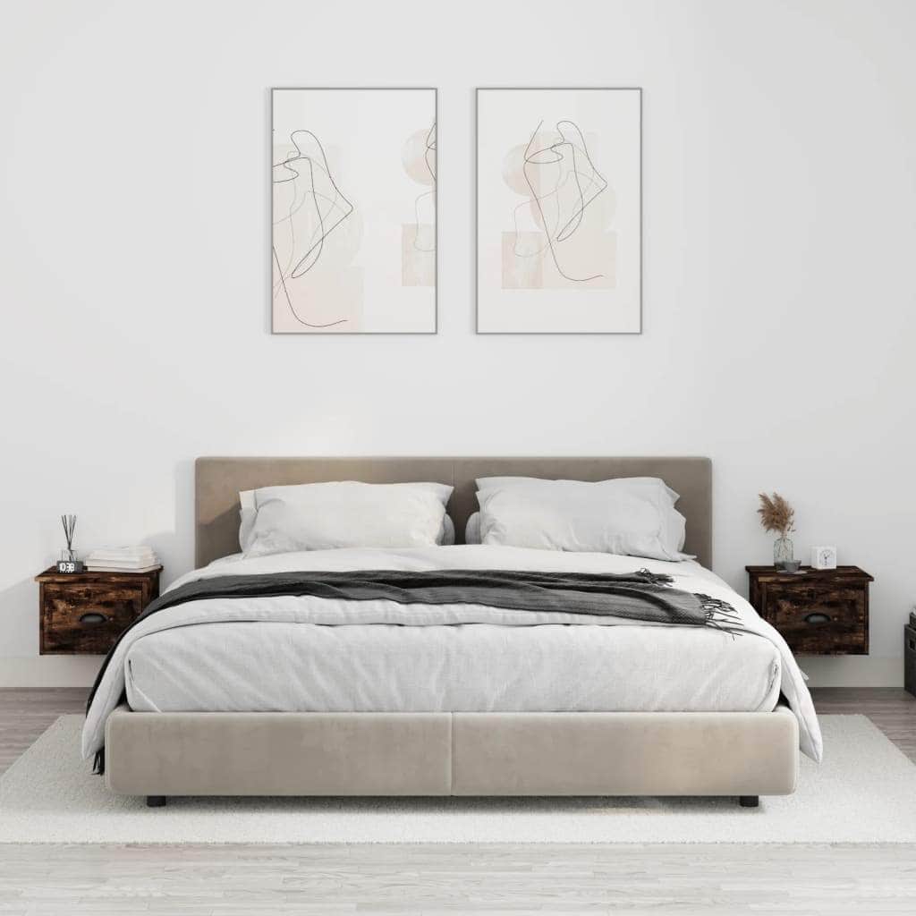 Elevated Dreamscape: Set of 2 Wall-mounted White Bedside Cabinets