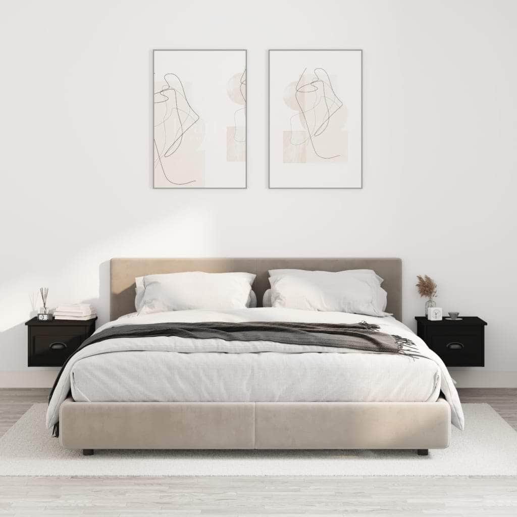 Elevated Dreamscape: Set of 2 Wall-mounted White Bedside Cabinets