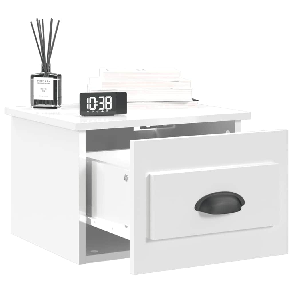Elevated Dreamscape: Set of 2 Wall-mounted White Bedside Cabinets