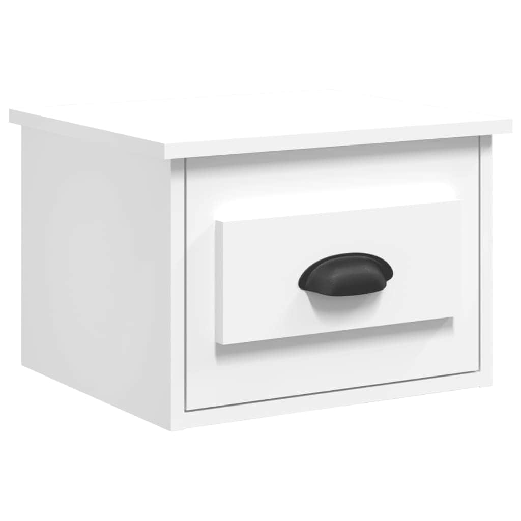 Elevated Dreamscape: Set of 2 Wall-mounted White Bedside Cabinets