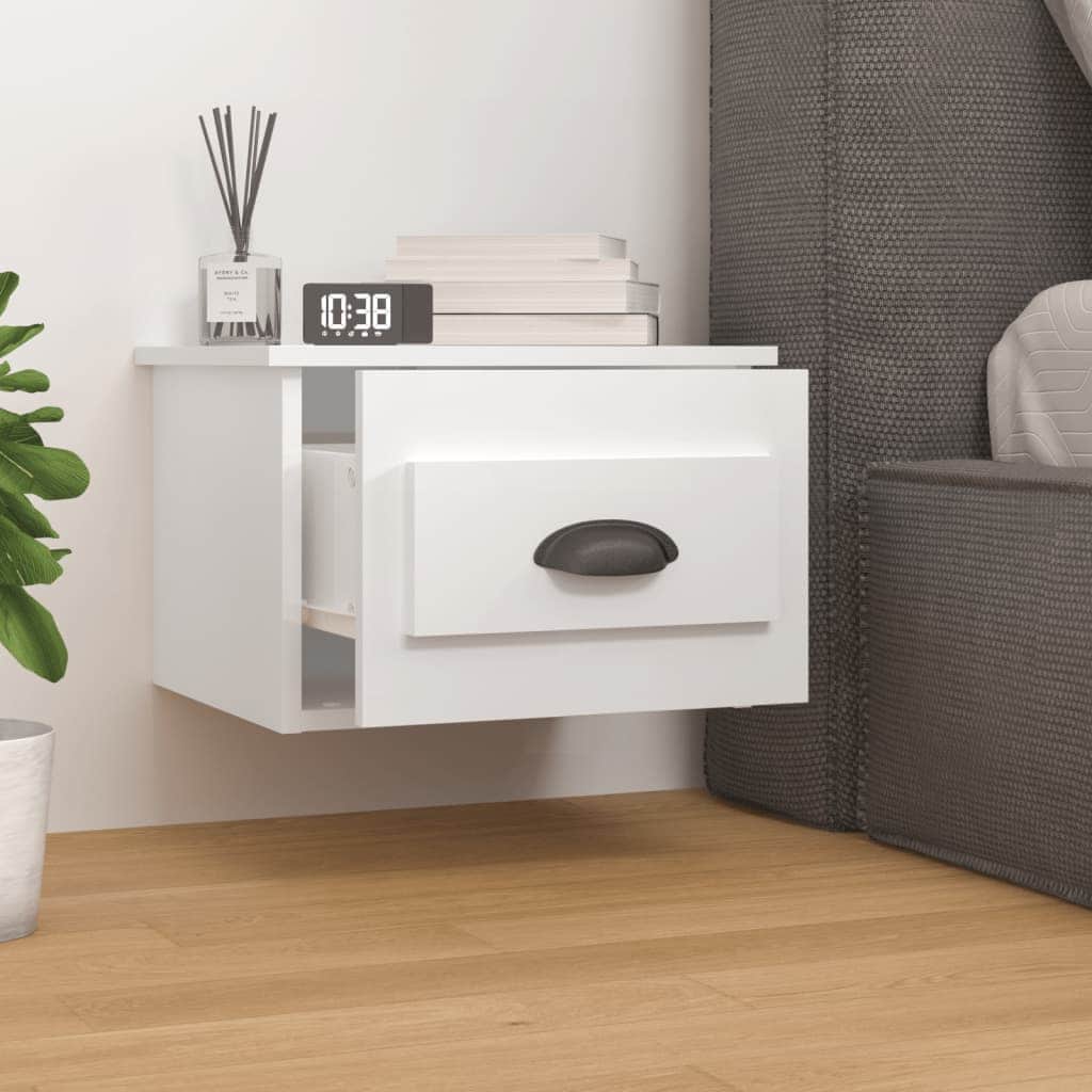 Elevated Dreamscape: Set of 2 Wall-mounted White Bedside Cabinets