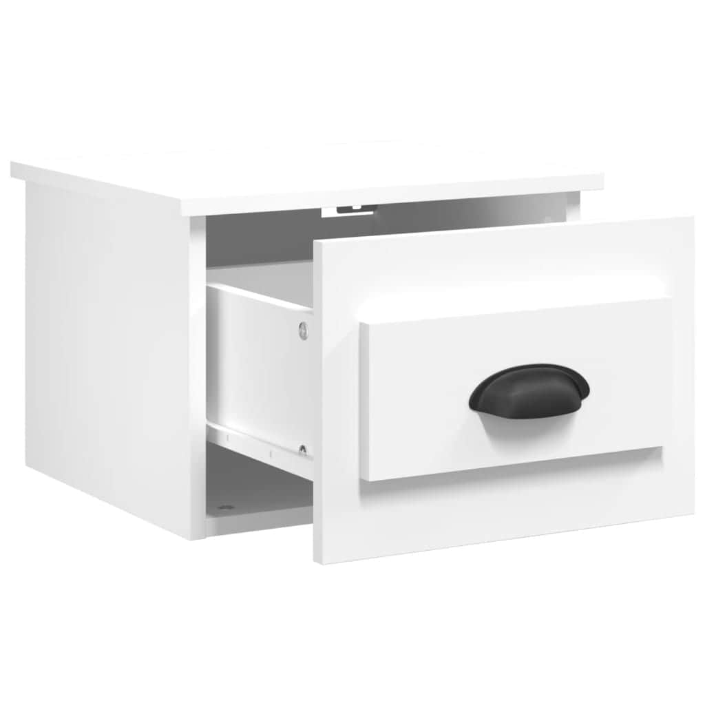 Elevated Dreamscape: Set of 2 Wall-mounted White Bedside Cabinets