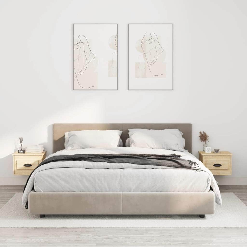 Elevated Dreamscape: Set of 2 Wall-mounted White Bedside Cabinets