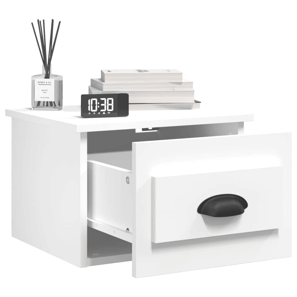 Elevated Dreamscape: Set of 2 Wall-mounted White Bedside Cabinets