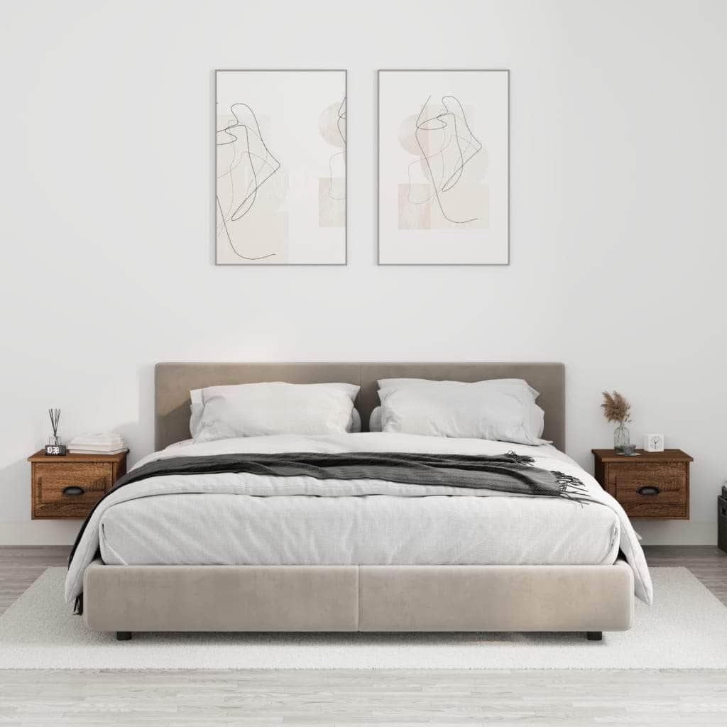 Elevated Dreamscape: Set of 2 Wall-mounted White Bedside Cabinets