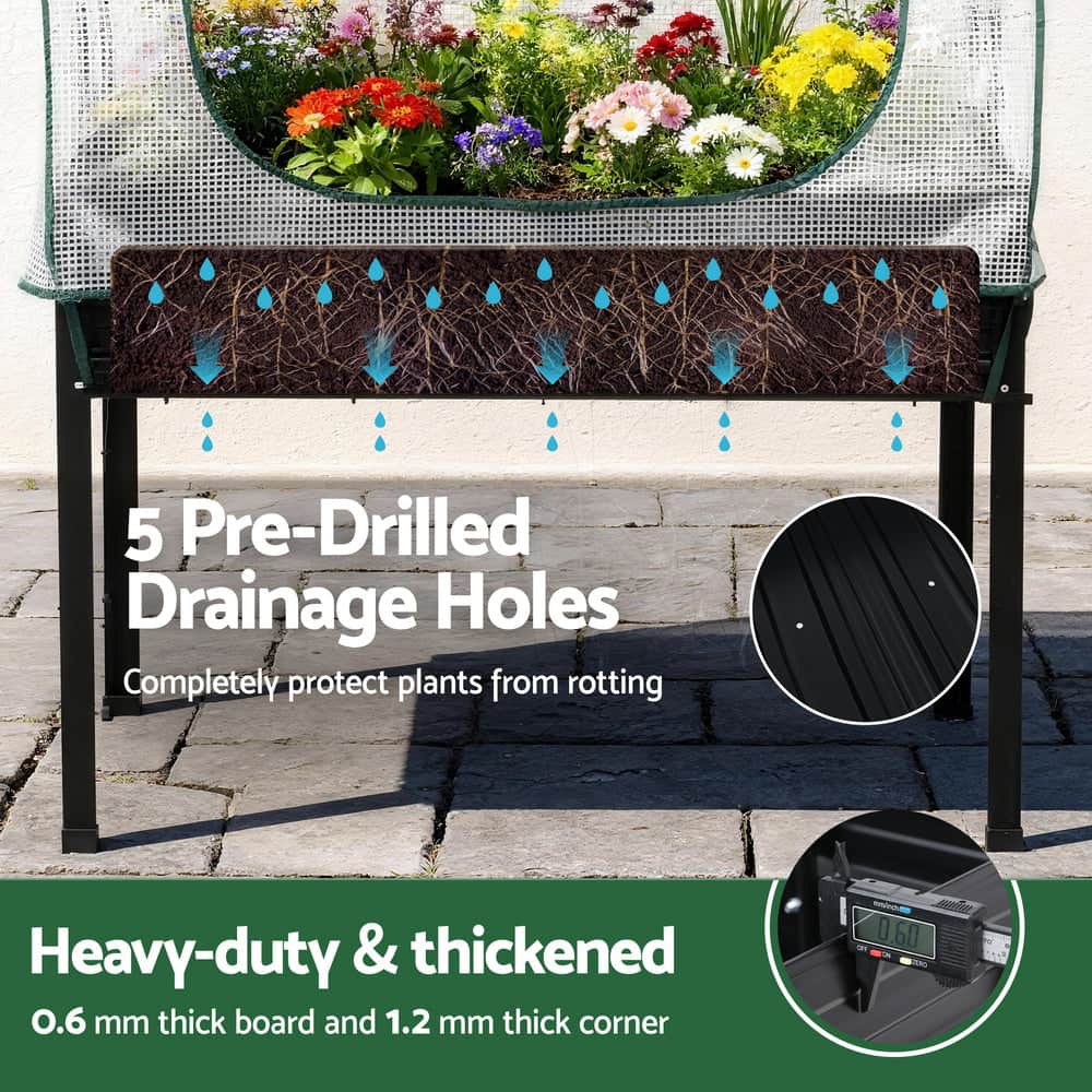 Elevated Metal Garden Bed Kit w Mini Greenhouse Cover 116x60cm Stand-Up Height Trellis