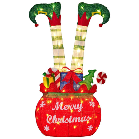 Elf in Gift Sack Christmas Display Warm White LED Lights 86cm Decoration Yard Lawn