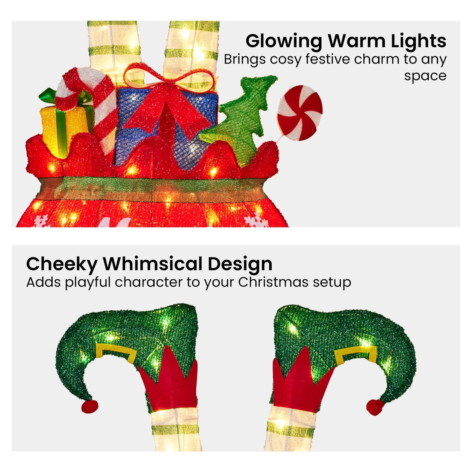 Elf in Gift Sack Christmas Display Warm White LED Lights 86cm Decoration Yard Lawn, 86Cm