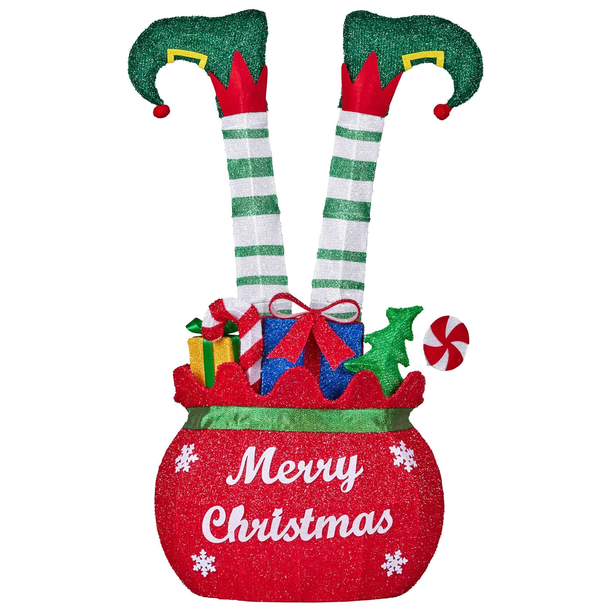 Elf in Gift Sack Christmas Display Warm White LED Lights 86cm Decoration Yard Lawn