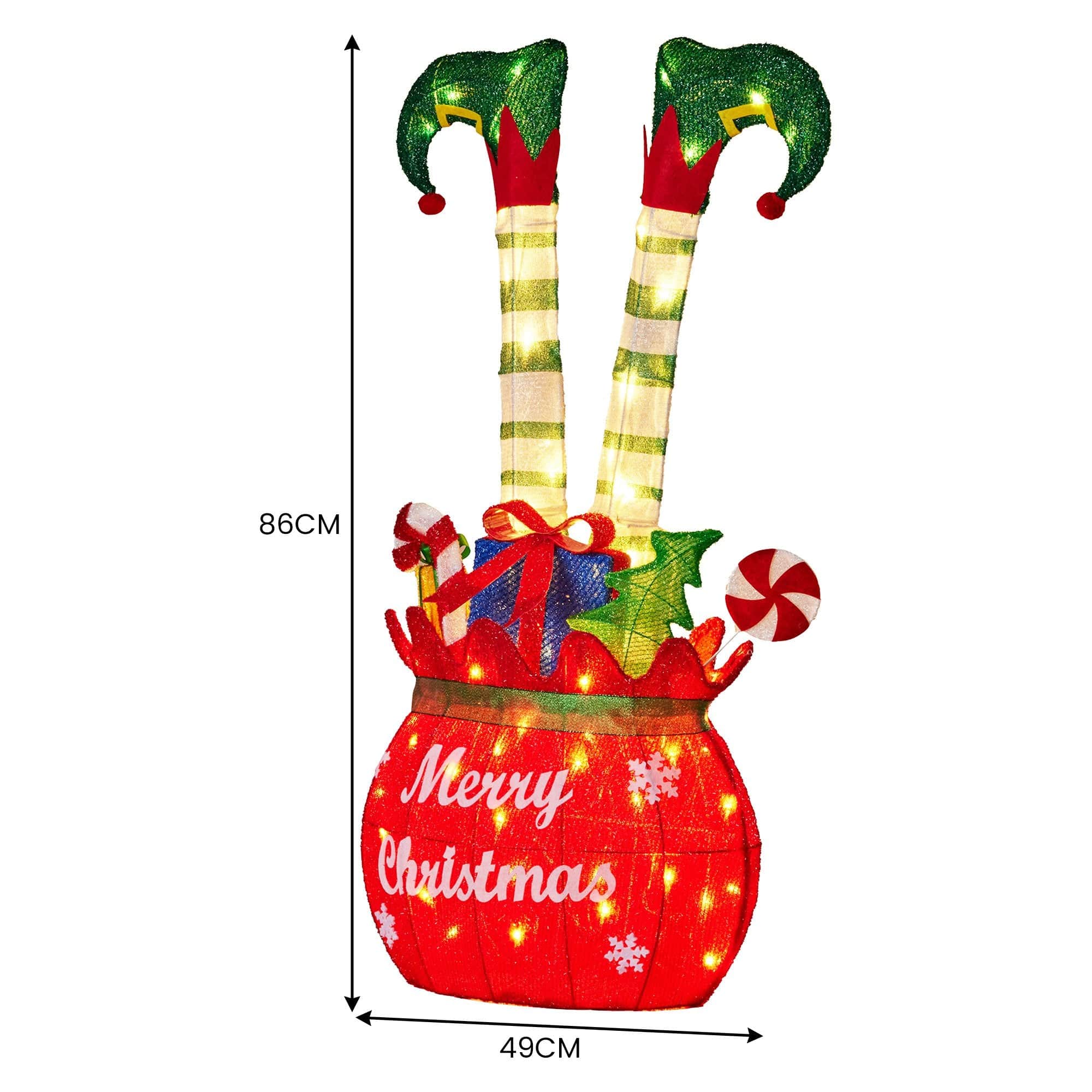 86Cm - Elf in Gift Sack Christmas Display Warm White LED Lights 86cm Decoration Yard Lawn