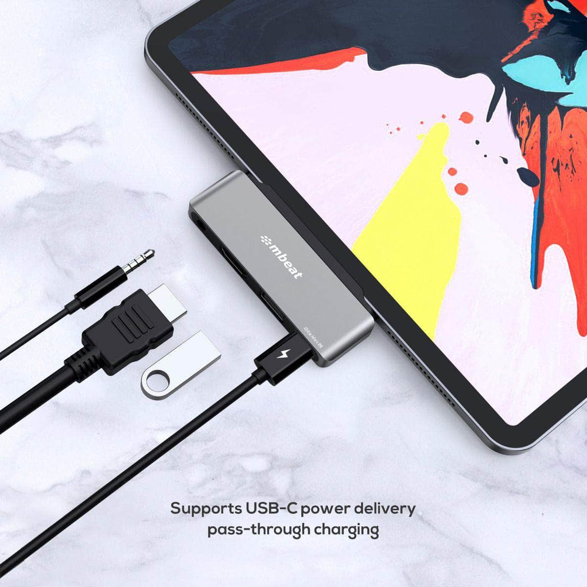 Elite Mini 4-In-1 Usb-C Mobile Hub For Ipad Pro, Usb-C Tablet And Laptop